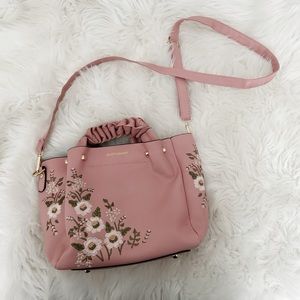 Pink Mauve Embroidered Floral Summer Spring Crossbody Purse Bag